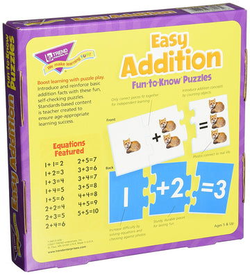 TREND ENTERPRISES: Fun-to-Know Puzzles: Easy Addition, Learn to Add & Solve Basic Equations, 15 Three-Piece Two-Sided Puzzles, Self-Checking, 30