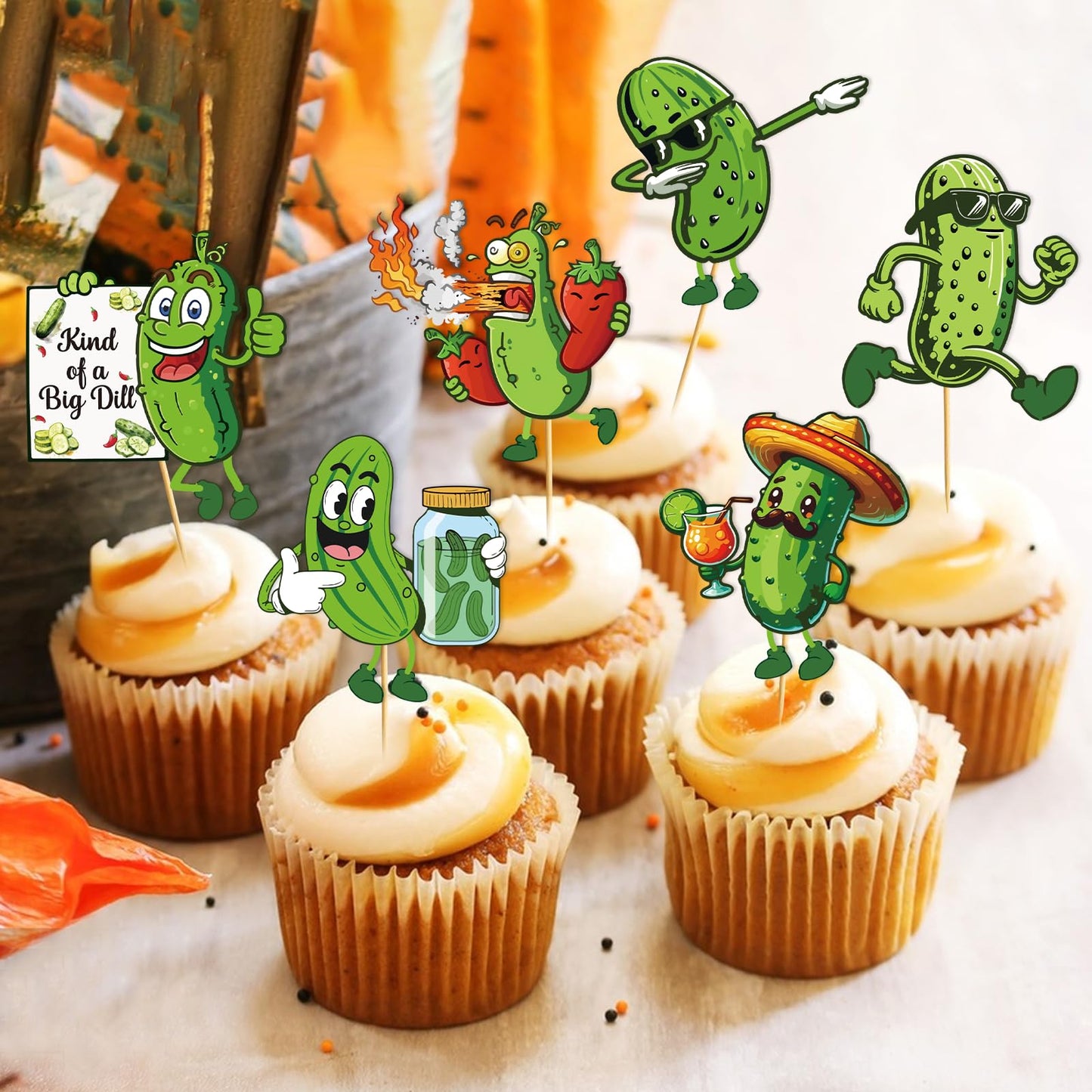 Pickle Birthday Party Decorations: 36Pcs Pickle Cupcake Toppers Pickle Birthday Cake Decorations Cute Cartoon Kind Of A Big Dill Cucumber Pickle