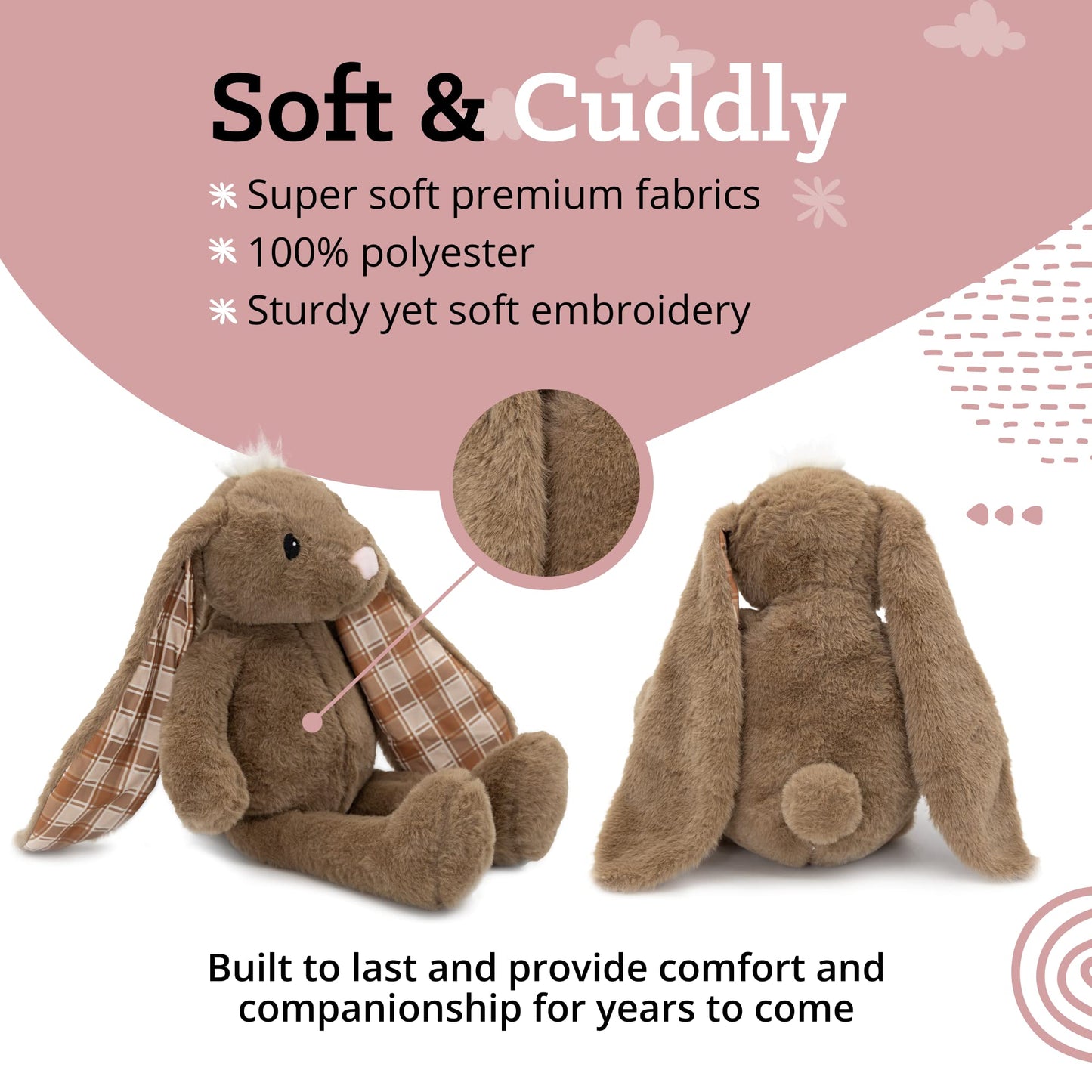 Plushible Easter Bunny Stuffed Animal, 18" (Brown) - Plush, Soft Embroidered Stuffed Bunny Toy for Kids, Newborns, Boys & Girls, Cuddly and Adorable