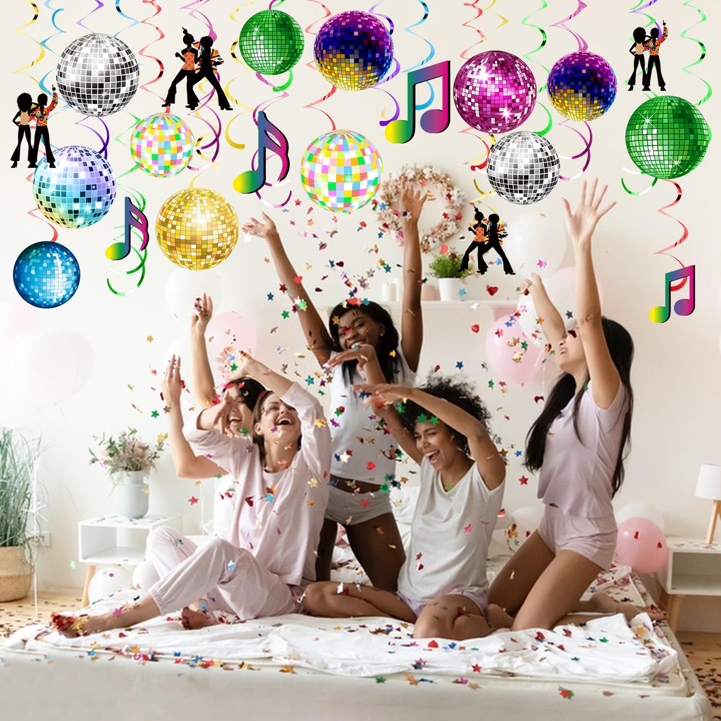 54 Pieces Disco Party Decorations Disco Ball Hanging Swirls 70s Party Hanging Swirls Ceiling Decor for Disco Party 70s Birthday Party Favors Supplies