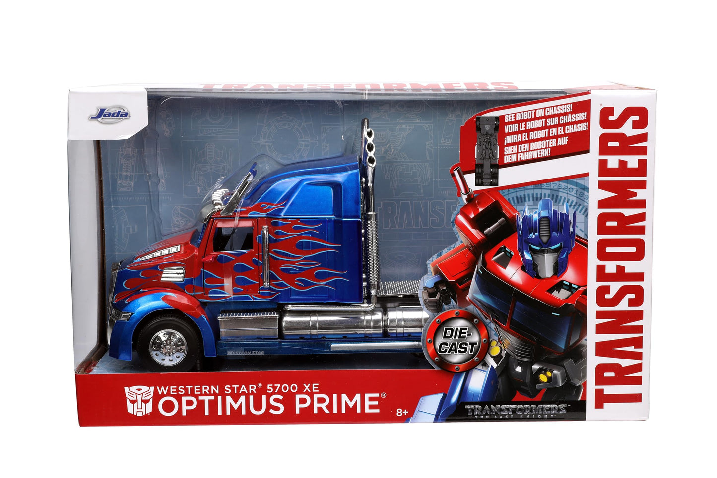 Jada Transformers The Last Knight 1:24 Optimus Prime Die-Cast Car w/Robot on Chassis, Toys for Kids and Adults