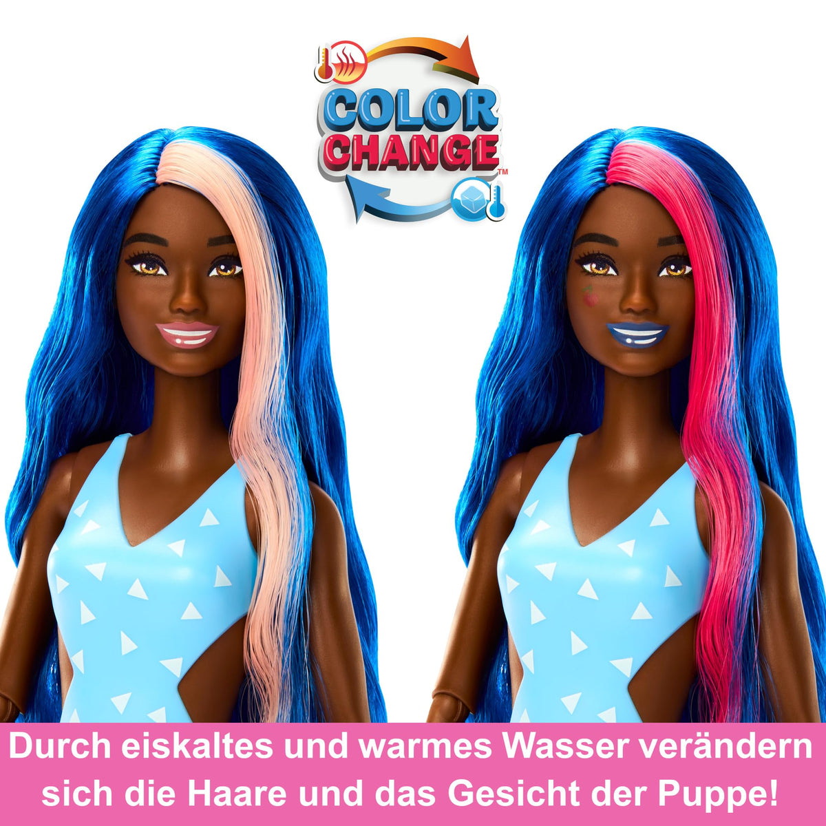 Barbie Pop Reveal Doll & Accessories, Fruit Punch Scent with Blue Hair, 8 Surprises Include Slime, Color Change & Puppy