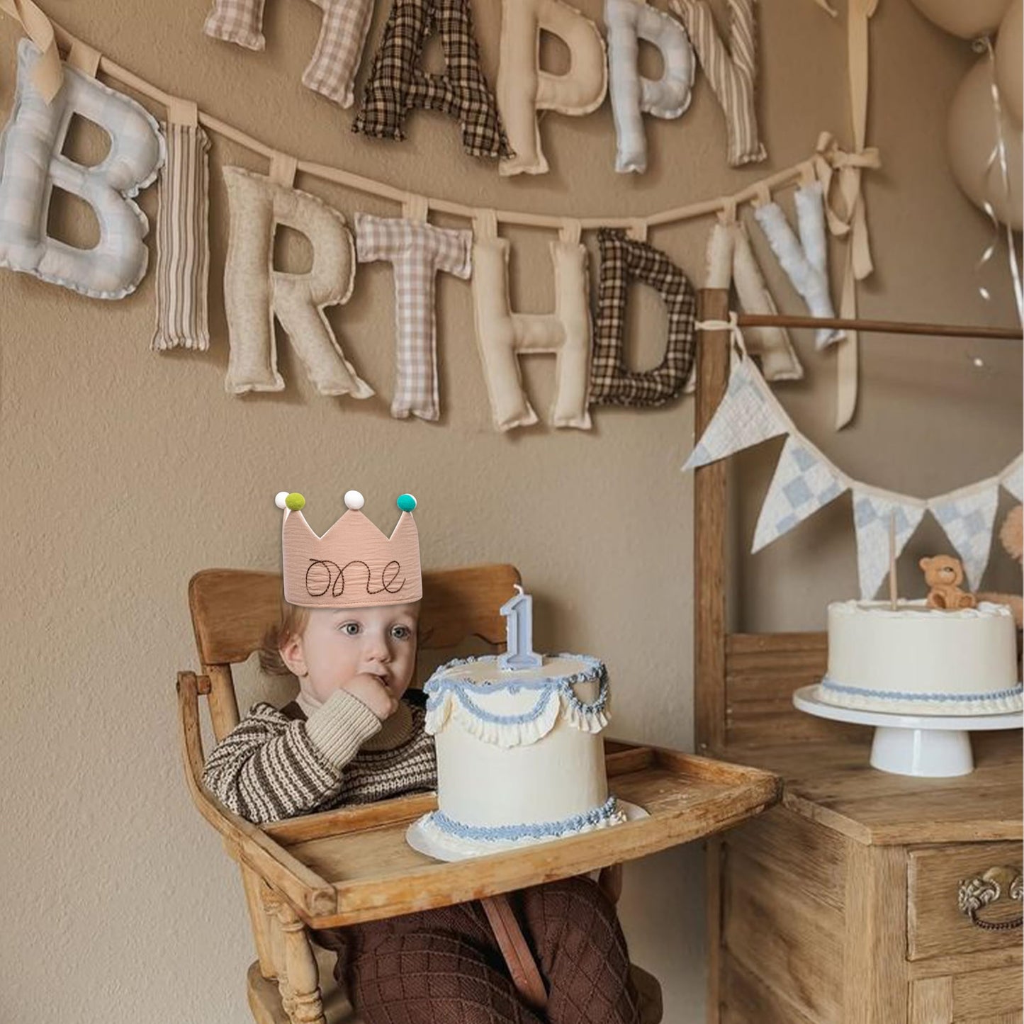 Capiont First Birthday Celebration Hat - Baby 1st Birthday Party Decoration Supplies Crown,Anniversary Milestone Celebration Baby Hat,Cake Smash Props