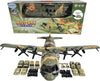 Toy Essentials Large Military 21-Inch Cargo Plane C130 Bomber Combat Air Force with Working Doors 20 Bombs and 12 Military Army Vehicles