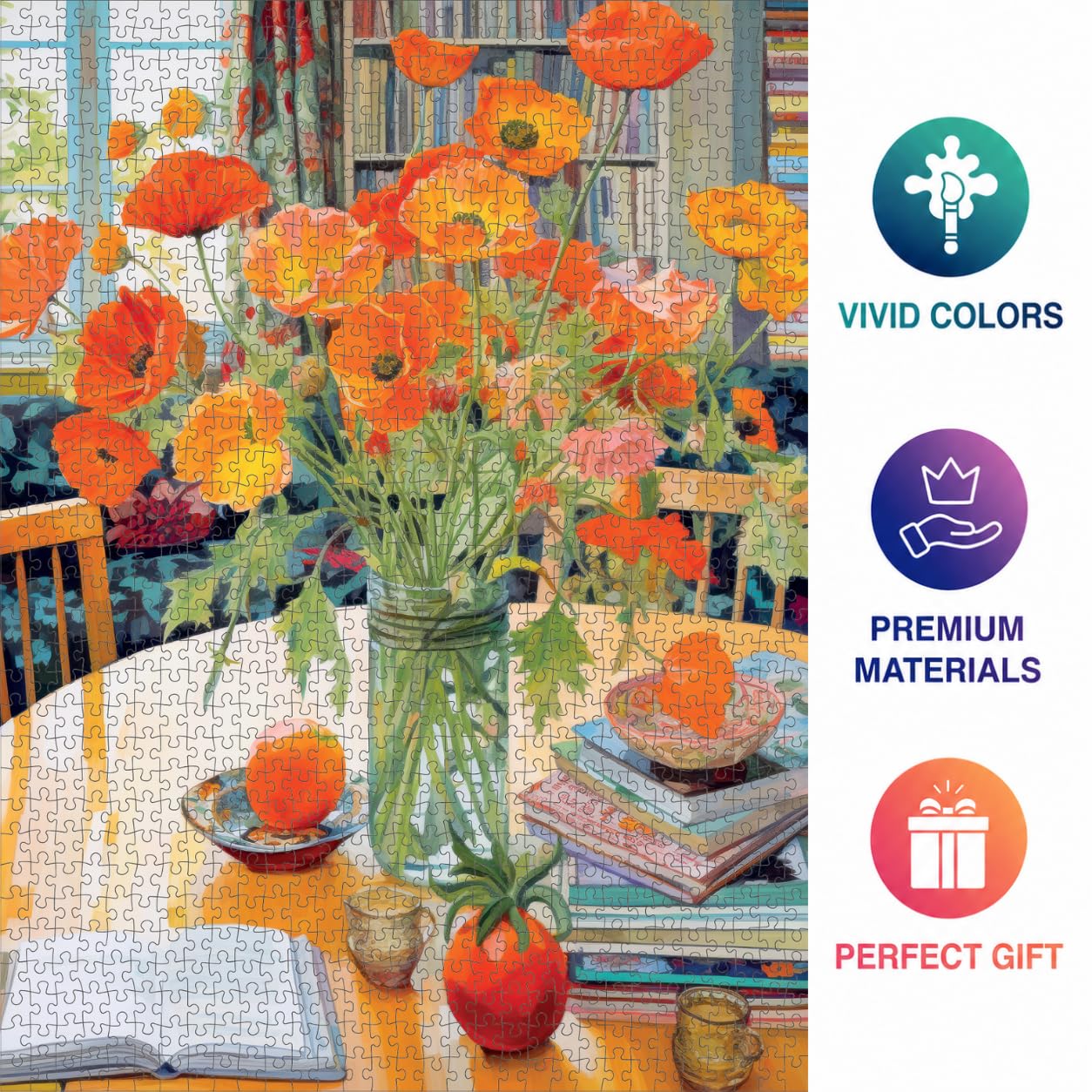 Cross & Glory - Poppies Panorama: Orange Elegance - Jigsaw Puzzles 1000 Pieces for Adults | Floral Puzzle | Vibrant Art | Satin Finish Flower Puzzles