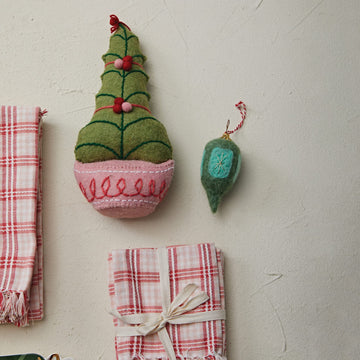 Creative Co-Op 5" L x 3" W x 10-1/2"H Handmade Wool Felt Tree w/Embroidery & Pom Poms, Multi Color ©