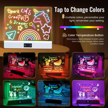 16" Rechargeable Led Drawing Board for Kids, 3 Modes & 8 Colors Glow Doodle LED Note Board, Neon Light Up Dry Erase Board with Built-in Stand, Girls
