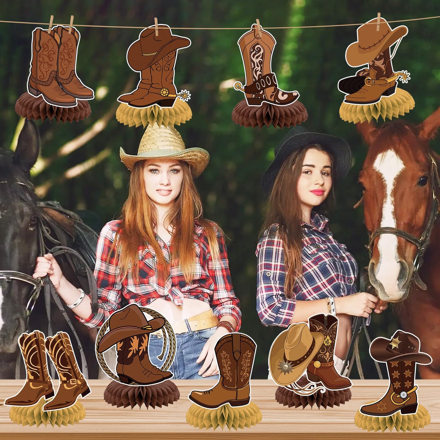 9 Pcs Western Party Decorations Western Cowboy Boot Centerpieces for Tables Cowboy Table Decorations Western Table Decor Supplies