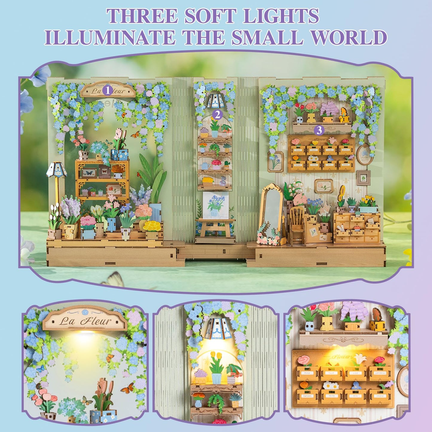 MOMIBOOK Book Nook Kit 440 Pcs DIY Miniature Dollhouse Kit for Adults