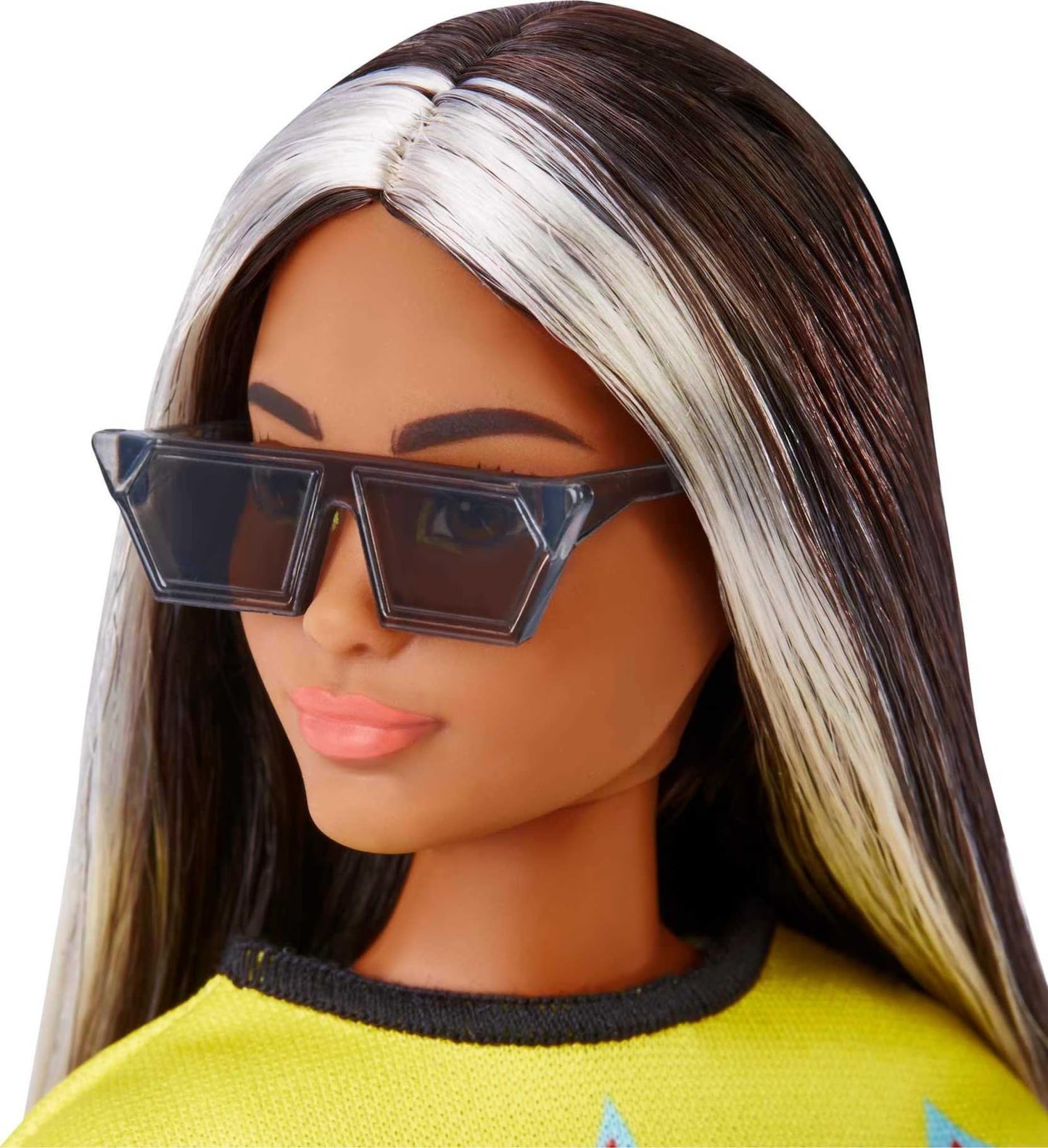 Barbie Fashionistas Doll #179, Curvy with Long Highlighted Hair, Flame Crop Top, Checkered Skirt & Accessories Including Sneakers & Sunglasses