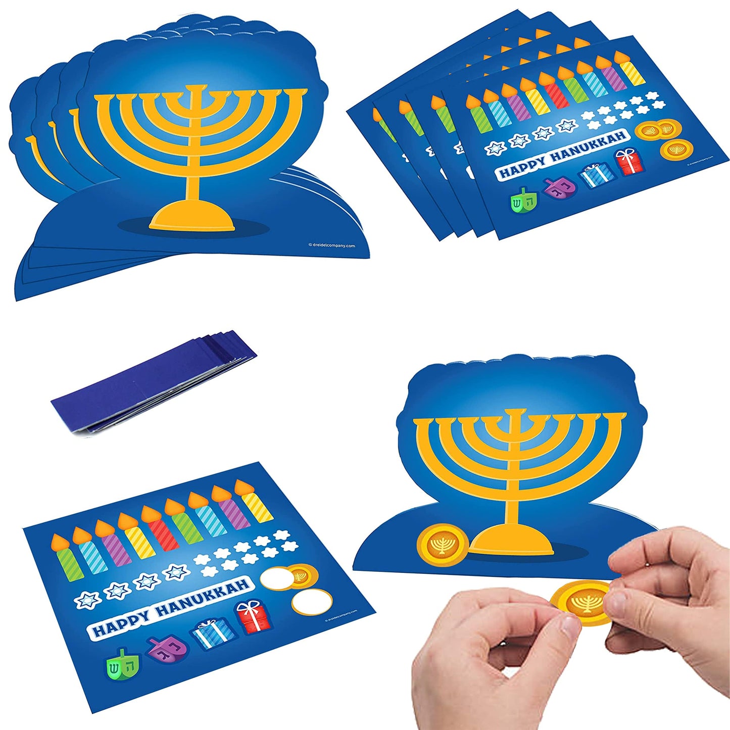 The Dreidel Company 24-Pack Hanukkah Craft Decoration - 3D Menorah Sticker Scene Table Decoration 24-Pack Make Your Own Hanukkah Table Decorations