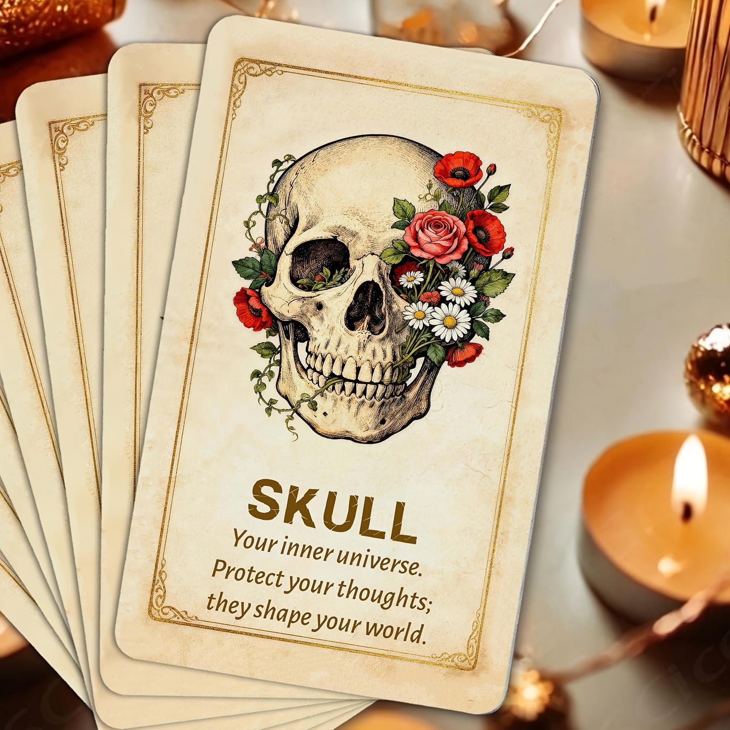 Oracle Cards: Skeleton & Flower Art Deck | 55 Cards for Connecting Inner Voice & Physical Intuition, Unique Mexican Folk Style Gift