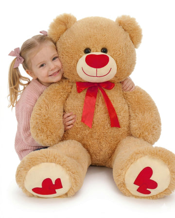 MaoGoLan Giant Teddy Bear 36" Stuffed Animal - Red Heart Footprints Big Teddy Bear Plush for Valentines Gift,Anniversary,Long Distance