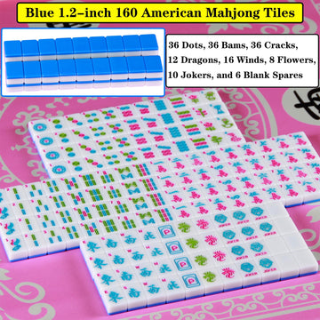 YINIUREN American Mahjong Sets with Pushers 166 Mahjong Tile Set 1.2 inch Blue American Mahjong Set