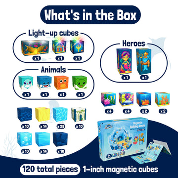 Zuvvo 120 PCS Light Up Magnetic Building Blocks for Kids - 1 Inch Magnet Cubes for Kids 3 4 5 6 7 8+, STEM Montessori Educational Toys, Sensory