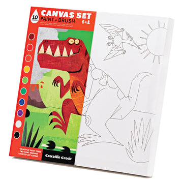 Crocodile Creek Dinosaur Canvas Art Kit - Acrylic Painting Art Supplies for Kids Ages 4-8 and Up - Includes 1 Stretched Canvas with a Dinosaur Print