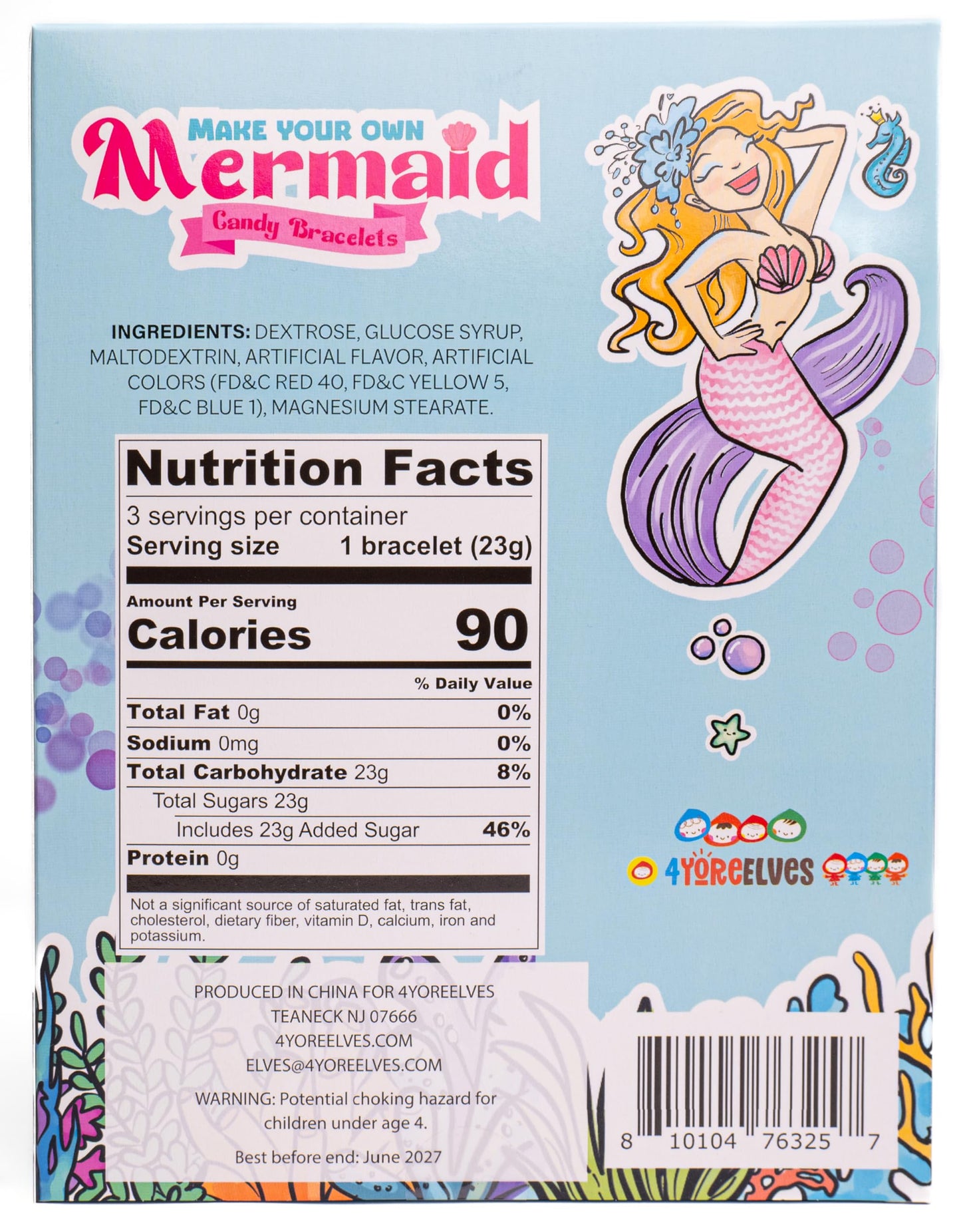 4YoreElves Mermaid Candy Bracelet Kit, Make Your Own Edible Jewelry - Single Individually Wrapped Kit, DIY Mermaid Party Favor & Birthday Gift