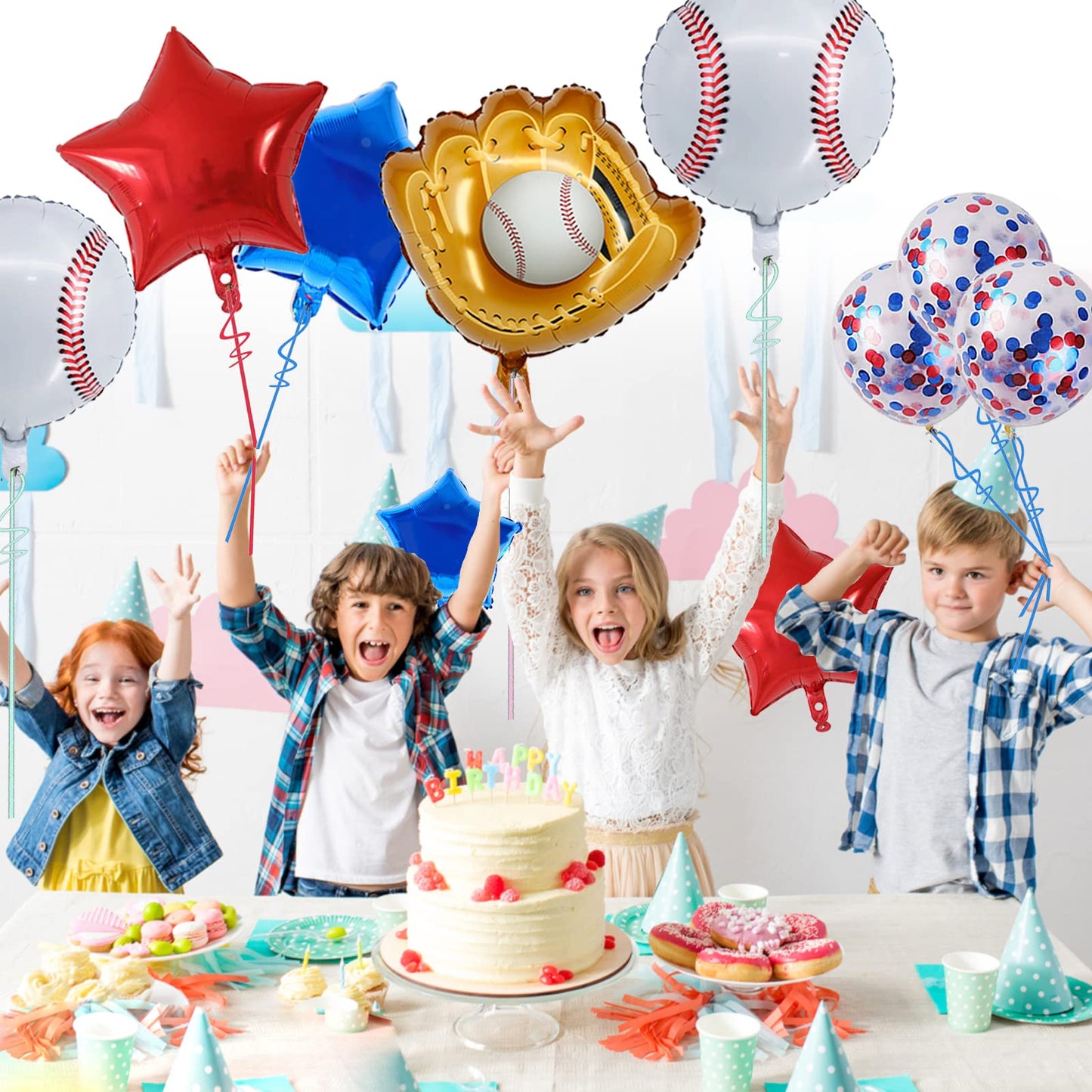 Baseball Party Balloons, Baseball Foil Mylar Balloons for Baby Shower Party Decor Baseball Glove Jumbo Balloons Baseball Bat Balloons for Birthday