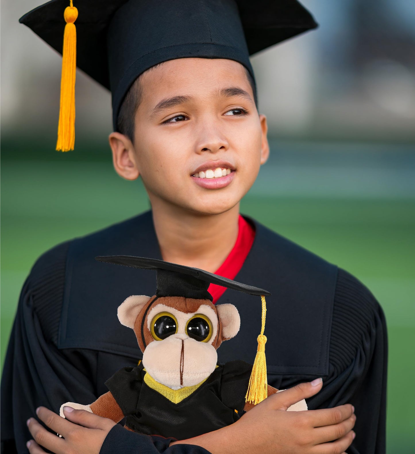 DolliBu Big Eye Monkey Graduation Plush Toy - Super Soft Graduation Stuffed Animal Dress Up with Gown and Cap with Tassel Outfit with Personalization