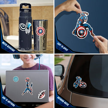 Marvel Captain America Vinyl Decals - Set of 9 Outdoor Rated Stickers for Car, Laptop, Computer, Water Bottle - Marvel Stickers for Kids and Adults
