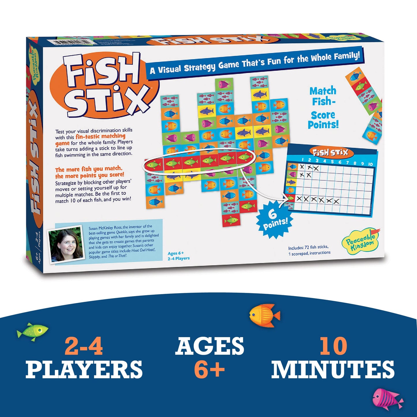 Peaceable Kingdom Fish Stix Award-Winning Strategy Board Game for Kids Ages 6+ Color & Pattern Matching Family Game Night Cooperative Game 2-4 Players