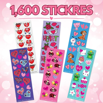 ArtCreativity 1600 Valentines Stickers for Kids, with 100 Sticker Sheets, Holiday Stickers and Treats Assortment, Valentines Party Favors for Boys