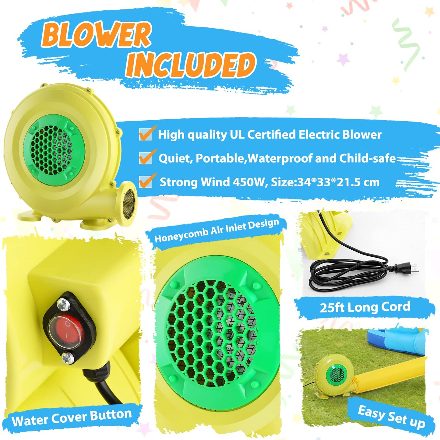 HYPOAI Bounce House,Inflatable Bounce Castle with Blower for Kids 3-12,Outdoor/Indoor Bouncy House Water Park for Backyard with 2 Splash