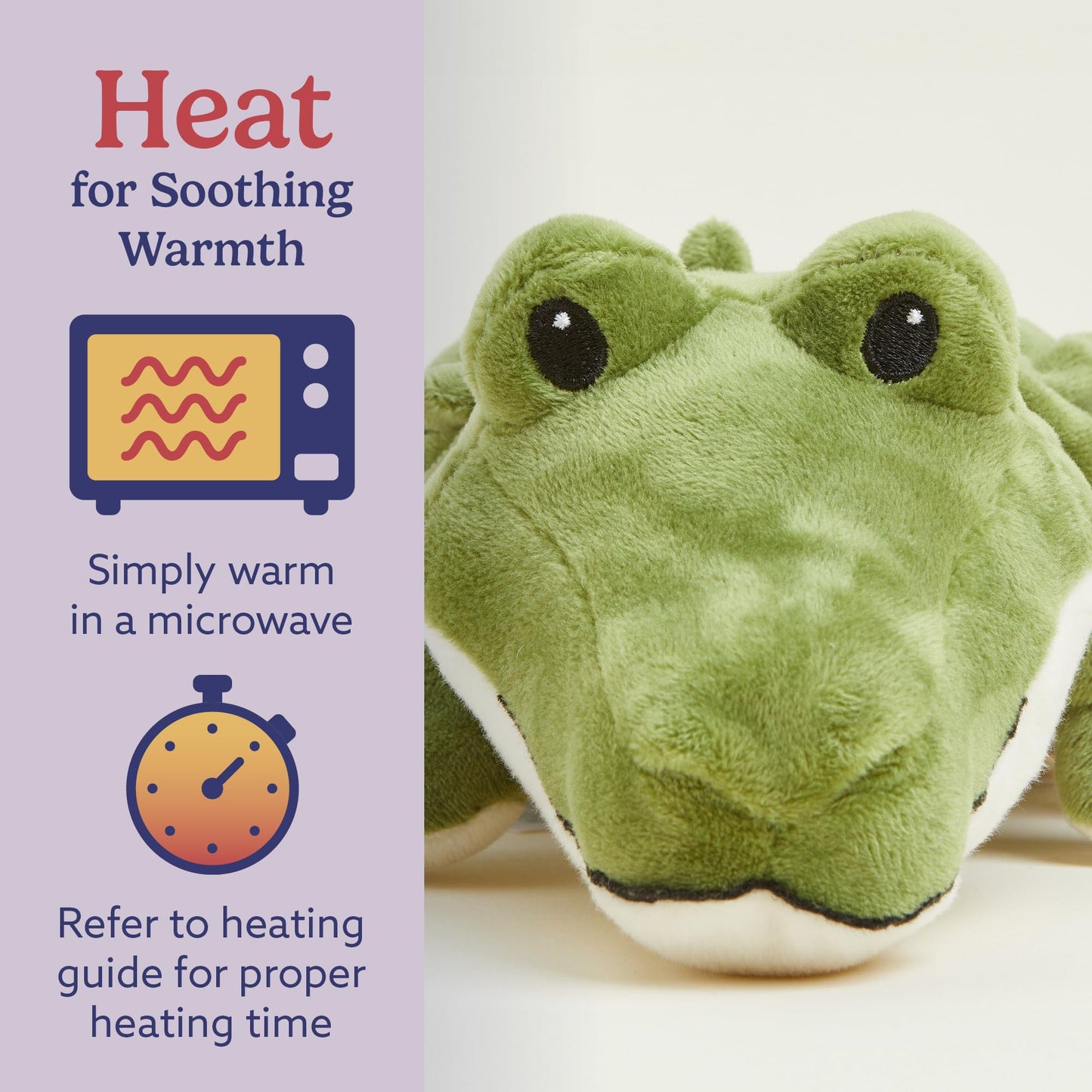 warmies Junior Microwavable & Weighted Stuffed Animals, Alligator - Heated Stuffed Animal Plushie for Warmth & Comfort - Cute Soft Plush Toys