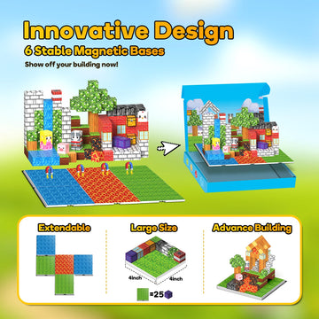 150PCS Magnetic Building Blocks - 6 Big Magnetic Base Building STEM Toys, Magnet Cube Game for Kids, Build Mine Castle Volcano World for Boys Girls