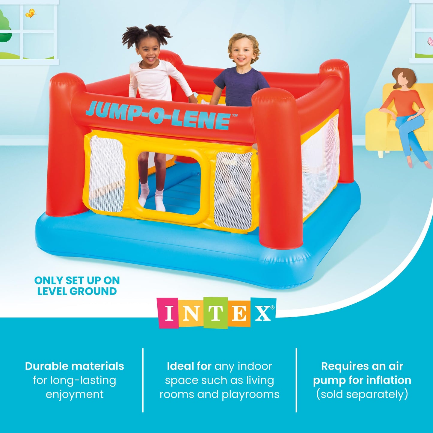 INTEX Jump-O-Lene Inflatable Trampoline Bounce House for Kids Ages 3-6