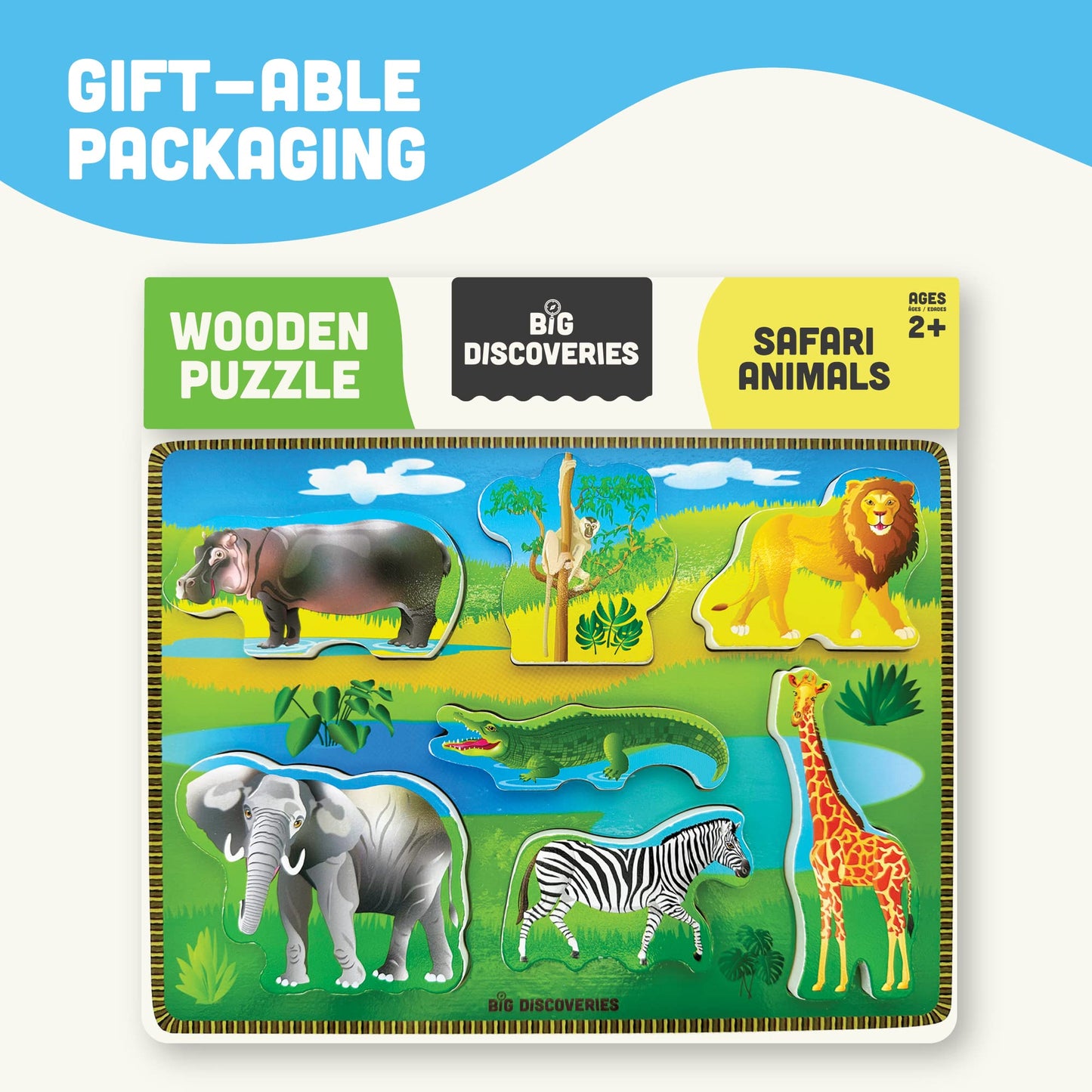 Big Discoveries Wooden Puzzle - Animal Wood Puzzles for Toddlers 2+ Years Old | Montessori Learning Puzzles for Kids - Great for Preschool Aged Boys