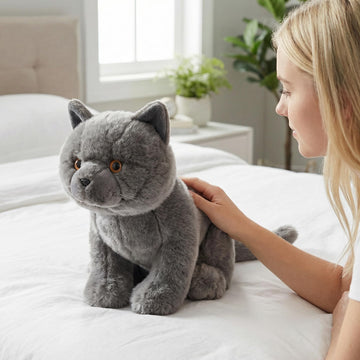 ZHONGXIN MADE British Short Cat Stuffed Animal - 11 inch Plush Toy Grey Cat, Soft Toy Cat for Kids (British Shorthair Cat 2)