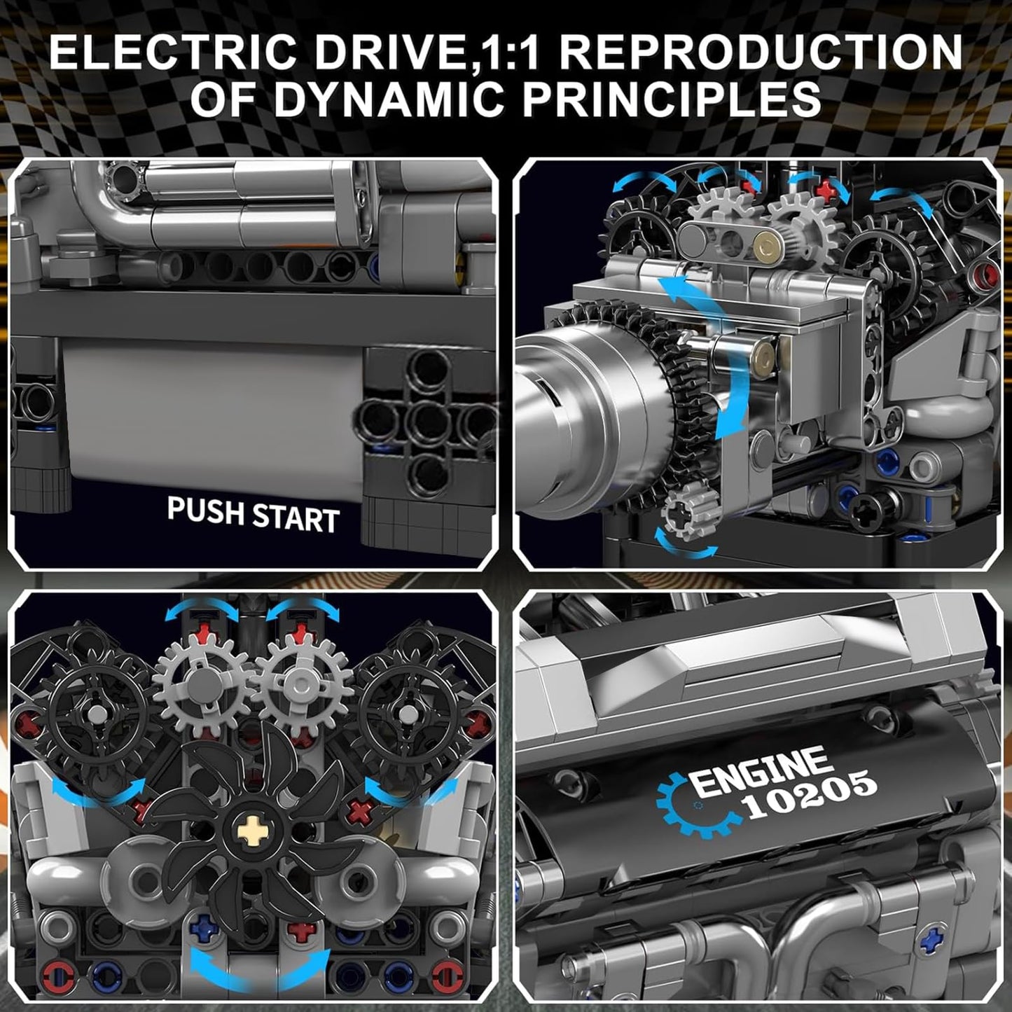Mould King 10205 V12 Engine Building Blocks Sets, Luxury Car Engine Model kit that Run, Build Your Own STEM Model Mini Engine, 12-Cylinder Engine