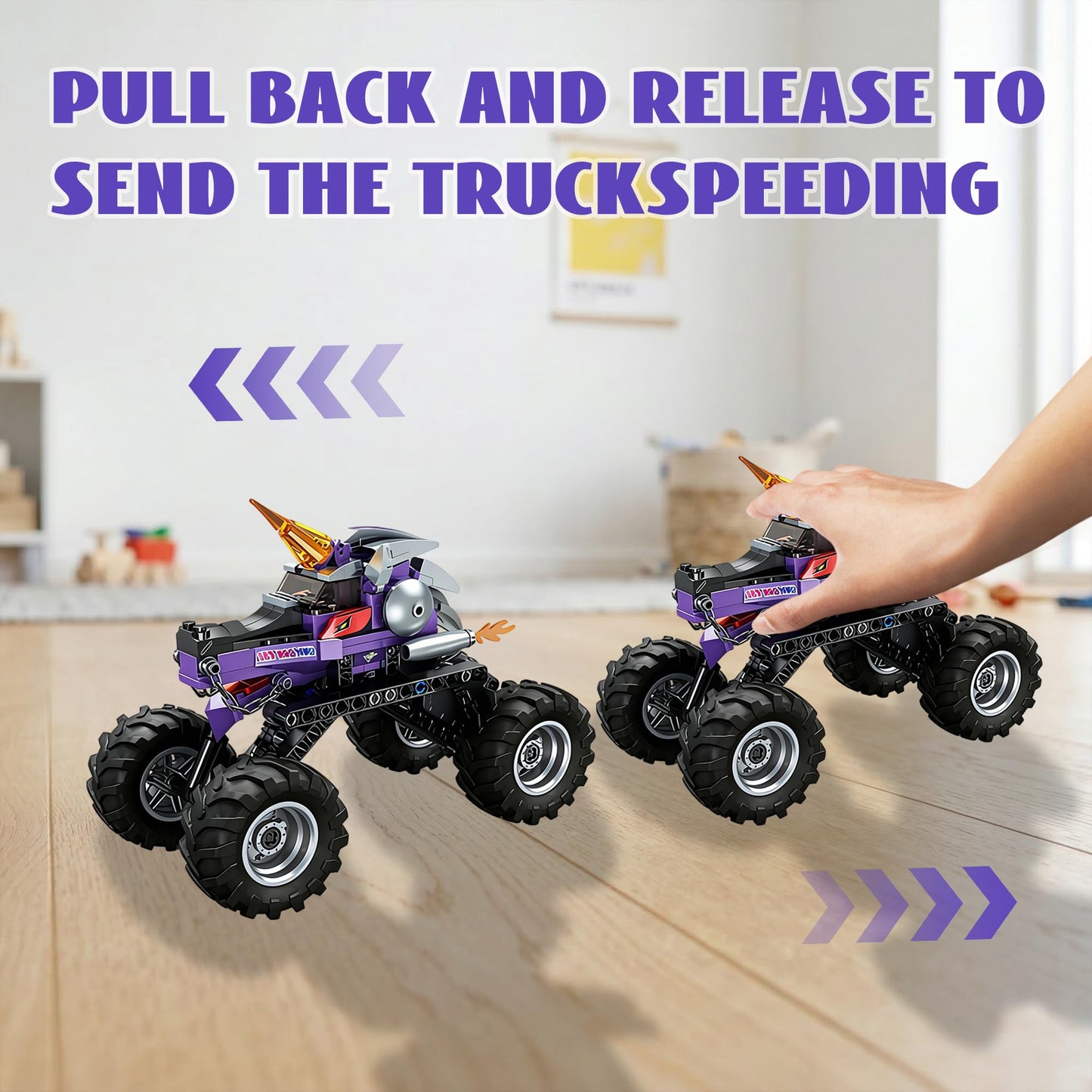 Technic Building Monster Unicorn Truck Toy for Boys and Girls, 2in1 Racing Pull Back Car Toys for Off Road Stunts, Kids Birthday Gift Idea, Great