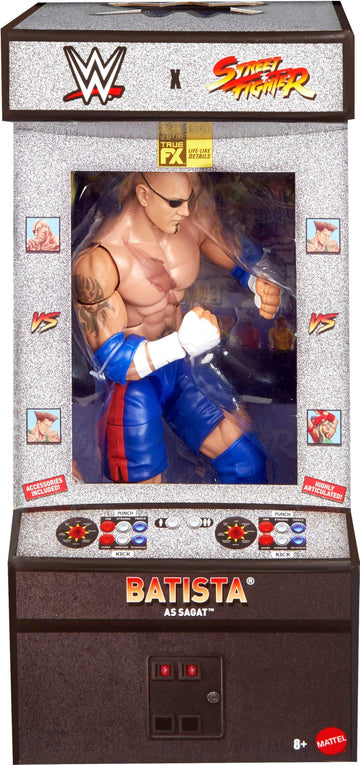 WWE Batista As Sagat x Street Fighter Cross Over Mattel Elite Action Figures & Accessories, 6-inch Toy Collectible Mashup Set JLD74