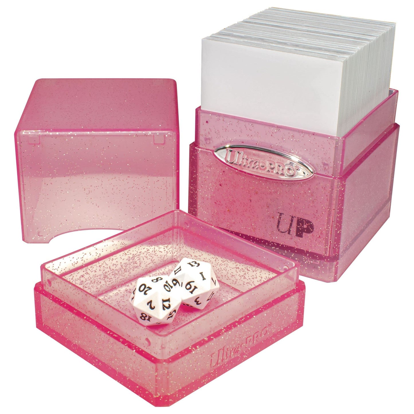 Ultra Pro - Satin Tower 100+ Card Deck Box (Glitter Pink) - Protect Your Gaming Cards, Sports Cards or Collectible Cards In Stylish Glitter Deck Box