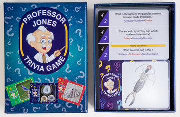 Trivia Game by Professor Jones - 450 Questions with Easy, Medium & Hard Levels, Photo Challenge Cards, Family Trivia Game for Adults & Teens, Party