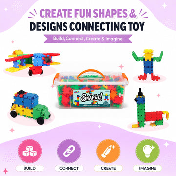 Snapid Building Bricks 400 Pcs Connecting Toy - Strong Durable Colorful Block Set w Storage, Interlinking Construction Blocks for Kids - STEM