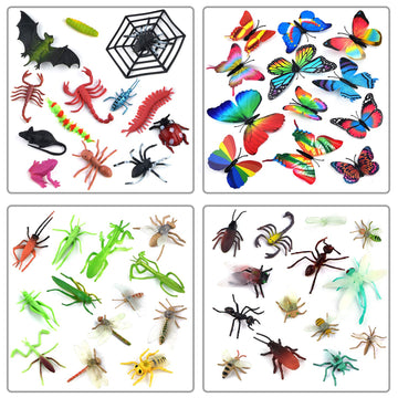Coopay 51-Piece Plastic Insect Assorted Fake Mini Realistic Bugs Toys - Includes Multicolored Lifelike Butterfly for Education, Insect Themed Party