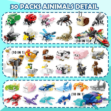 TENYEAH 30 Pack Party Favors Building Set, Mini Animals Building Block Toy, Classroom Prizes Goodie Bags Stuffer, Easter Gifts Birthday