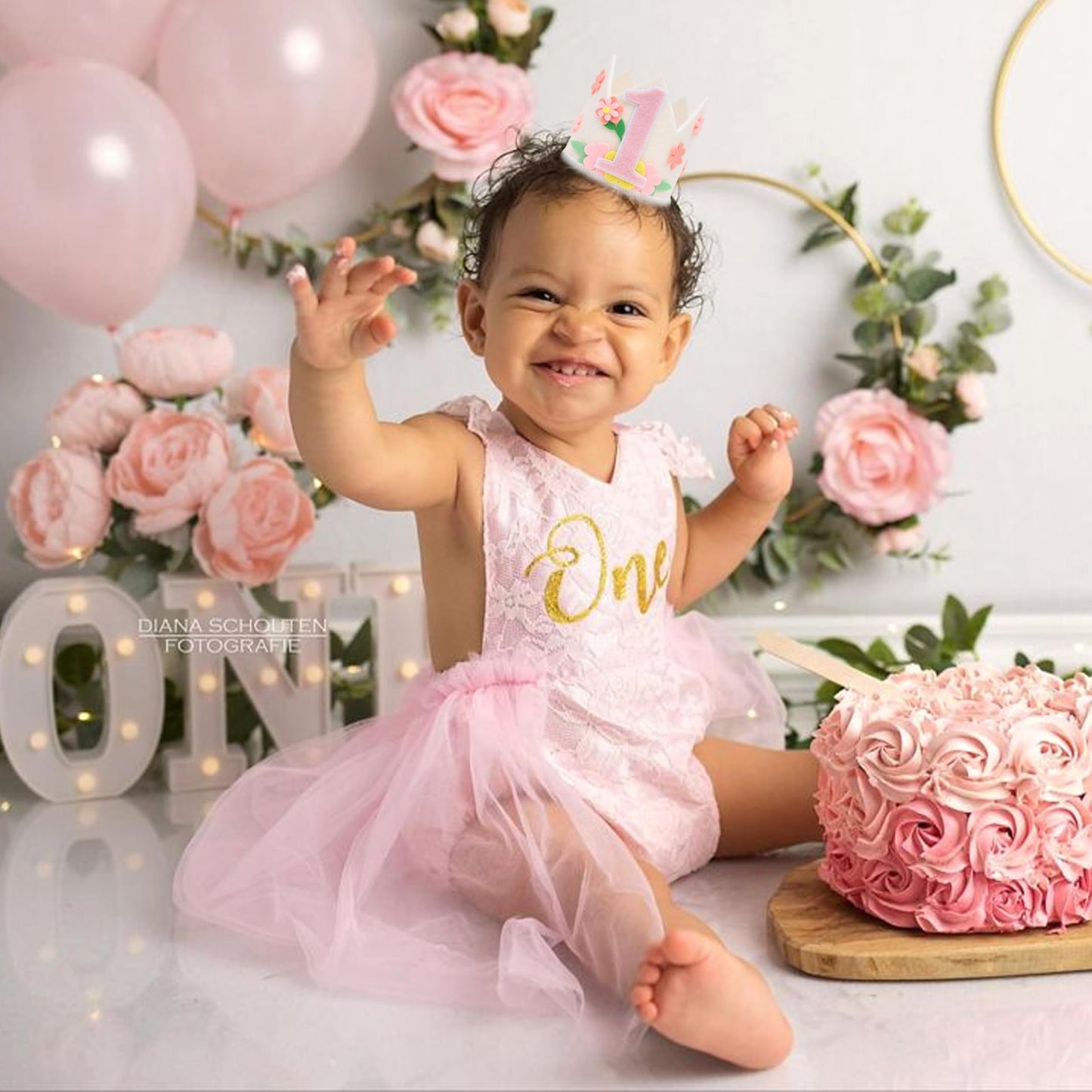 PATRDIO Wild Flower 1st Birthday Crown- Wild Flower 1st Birthday Decorations, Flower Theme Birthday Hat, Spring 1st Birthday Party Decoration, Little