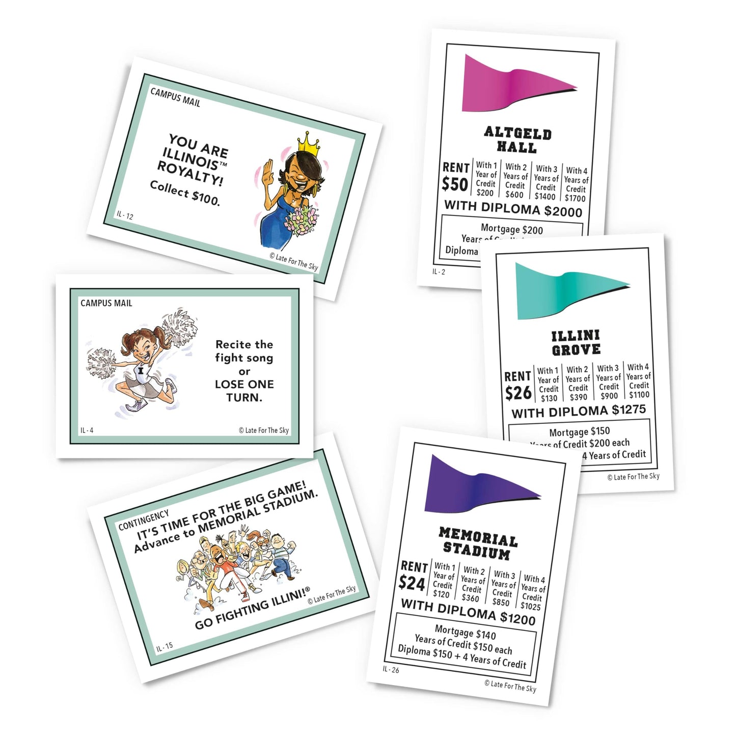 Late for the Sky University of Illinois Illini Board Game - Campus Property Trading Opoly-Style Family Game for 2-6 Players, Alumni, Students and Fans