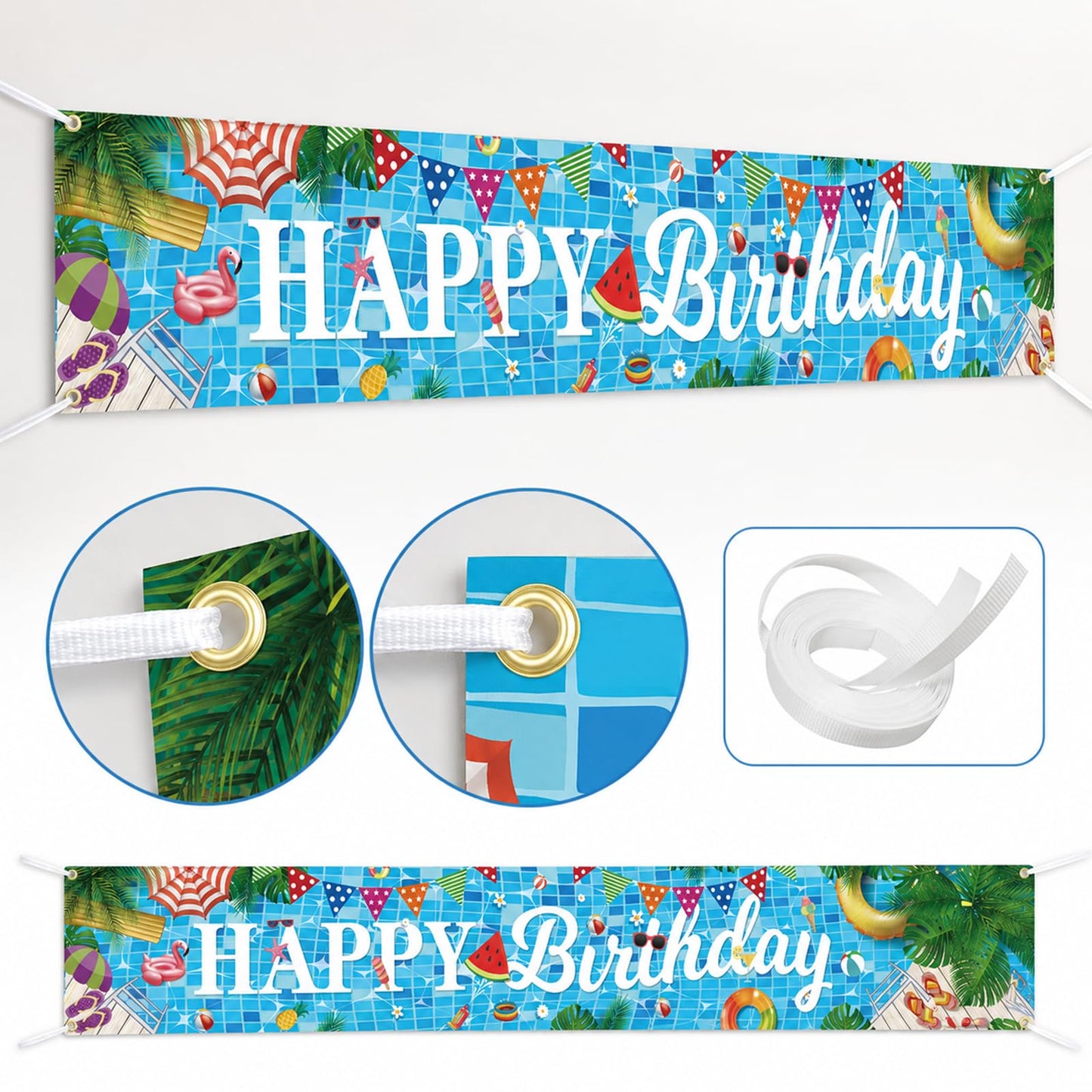 Pool Birthday Party Decorations, Extra Large Size Happy Birthday Pool Party Banner, Pool Party Decorations for Birthday, Pool Party Banner for Pool