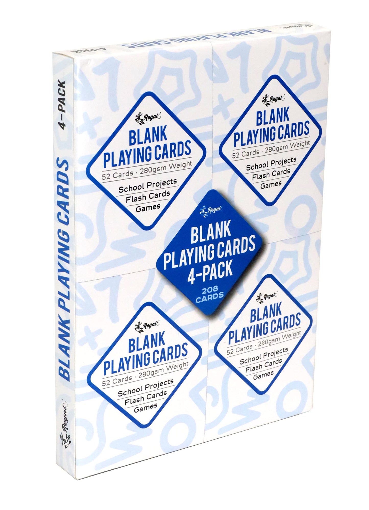 Regal Games 208 Blank Playing Cards to Write On - Custom Blank Deck of Cards - (2.5" x 3.5") Cardstock White Poker Size - 4 Packs x 52 Cards