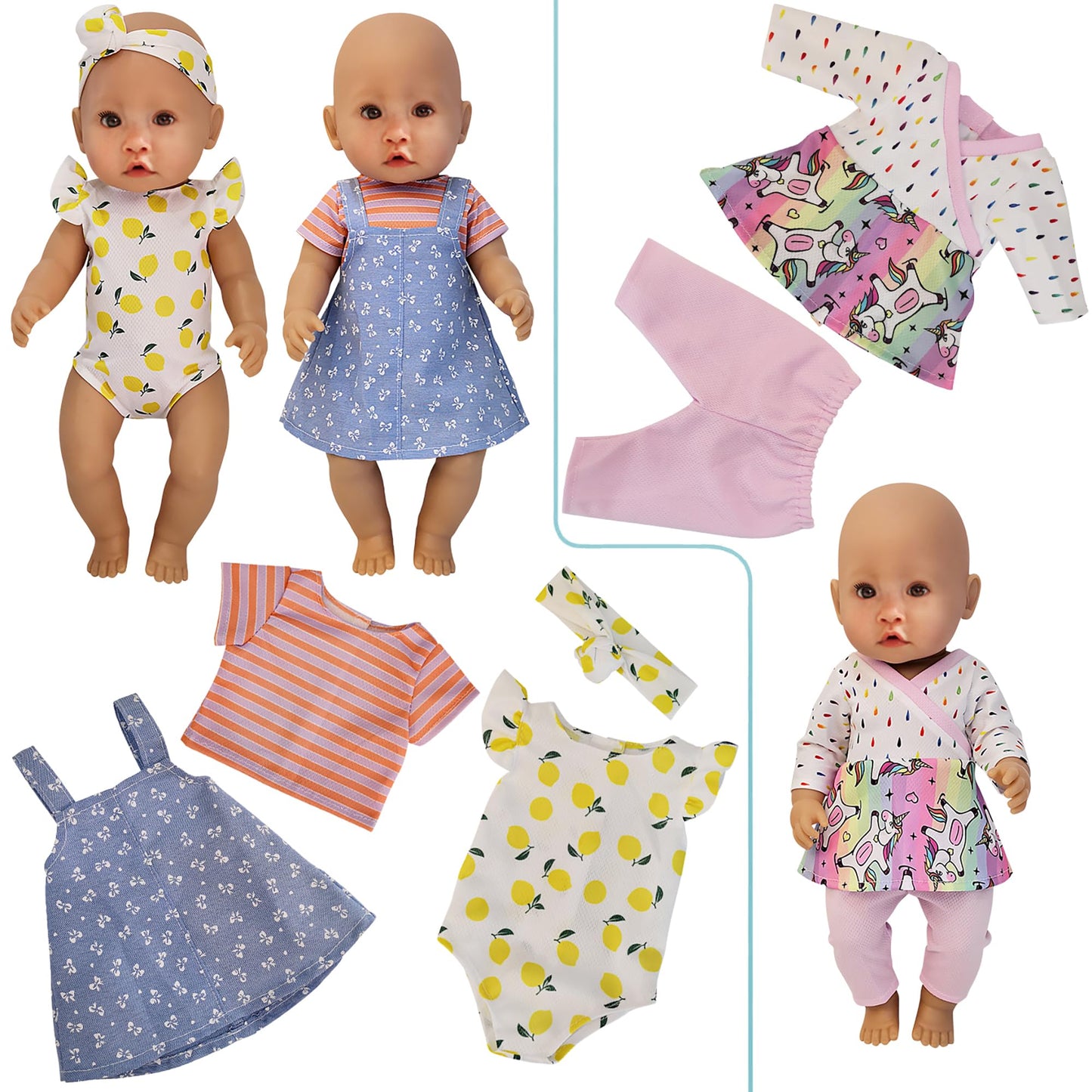 Windolls 10 Sets 14-16 Inch Baby Doll Clothes Dress Outfits Headbands Accessories fits New Born 15 inch Baby Doll