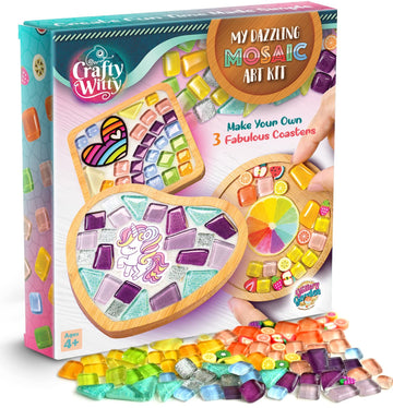 Glittery Garden Mosaic Craft Kit to Decorate Coaster with Glass Tiles