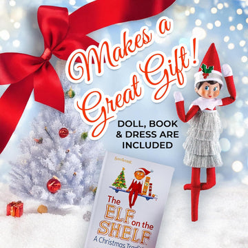 The Elf on the Shelf Blue Eyed Spanish Girl Scout Elf with Claus Couture Collection Tiny Tinsel Dress