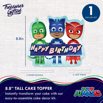 Treasures Gifted Officially Licensed PJ Masks Cake Topper - PJ Masks Birthday Party Supplies - PJ Masks Cake Decorations - PJ Mask Party Decorations
