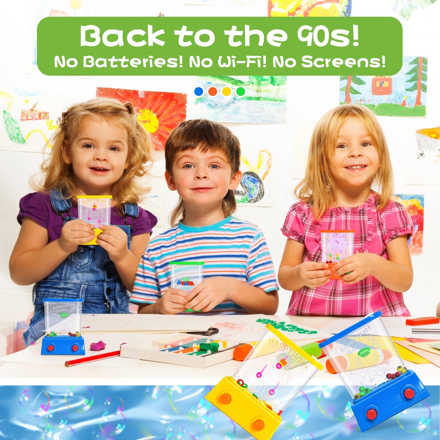 WARTTOY 4 Pieces Handheld Water Games -Beach Water Table Water Ring Small Toys- Mini Arcade Retro Pastime Game - Fun Games for Teenagers - Need to add