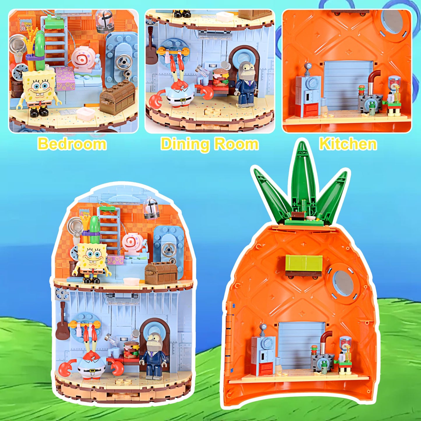 ROLOSO Toy Building Brick Blocks Toys Sets Display Box kit Action Figures Pineapple House Patrick Stone Star Home for Boys and Girls Kids Age 2-4